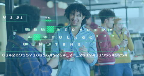 Diverse Team Collaborating Behind Digital Interface