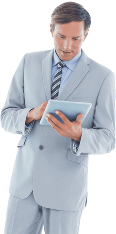 transparent businessman using tablet in gray suit - Download Free Stock Videos Pikwizard.com