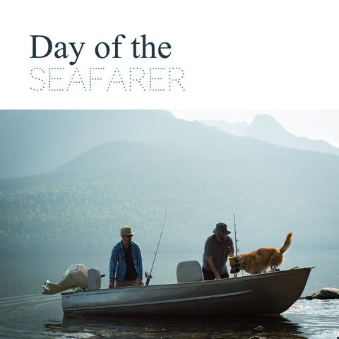 seafarers fishing with dog on motorboat in scenic lake - Download Free Stock Templates Pikwizard.com