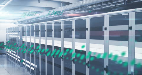 High-Tech Server Room with Dynamic Data Visualization