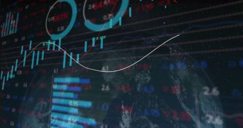 Global financial market analysis with digital dashboard overlay