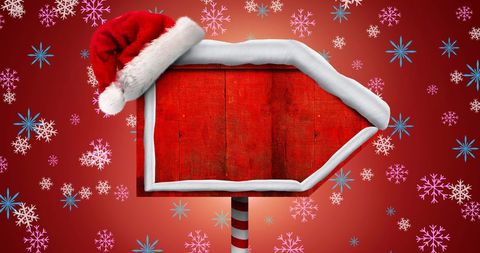 Festive Blank Wooden Sign with Santa Hat and Snowflakes