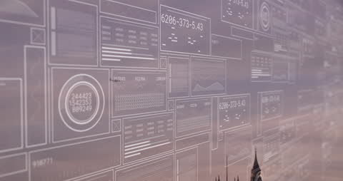 Digital Data Stream Flowing Over Modern City Skyline