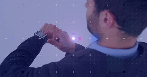 Business Professional Using Smartwatch with Augmented Reality Interface