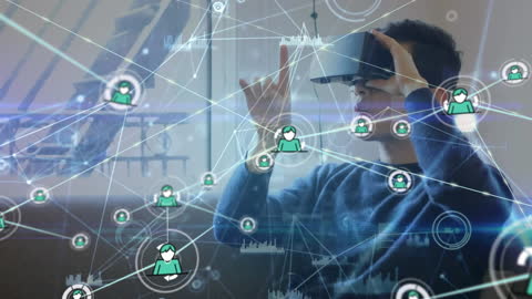 Person Engaging with Virtual Reality Through Connected Network Interface