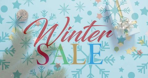 Winter Sale Banner with Christmas Decorations and Gift - Download Free Stock Images Pikwizard.com