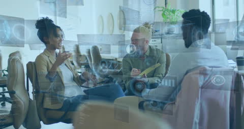 Innovative Team Meeting With Digital Data Overlay