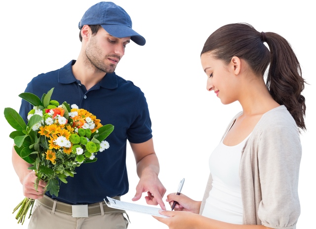 Happy Transparent Flower Delivery Man with Custommer - Download Free Stock Videos Pikwizard.com