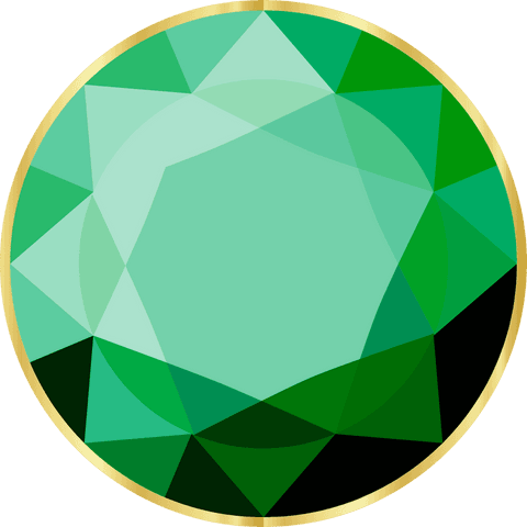 Round green gemstone with gold rim and transparent background