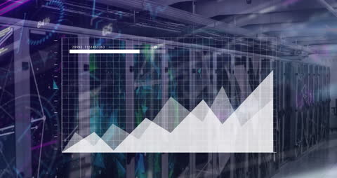 Futuristic Data Analysis Overlaid on Server Infrastructure