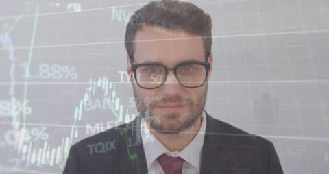 Businessman Analyzing Stock Market Trends with Overlay Graphs