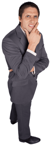 Transparent Thinking Businessman Touching Chin Skeptical Expression