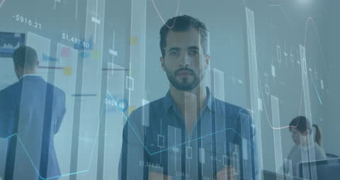 Businessman Overlooks Financial Data Arising in Office