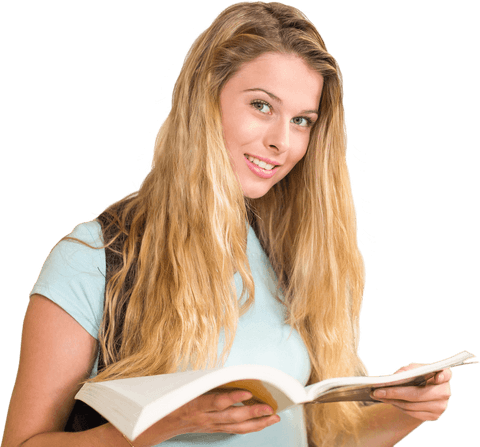 Smiling Young Woman Reading Book on Transparent Background - Download Free Stock Videos Pikwizard.com