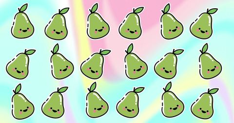 Adorable Cartoon Pears Pattern with Cute Faces on Colorful Background