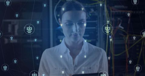 Technician Working Amid AI Chatbot Network in Server Room - Download Free Stock Images Pikwizard.com