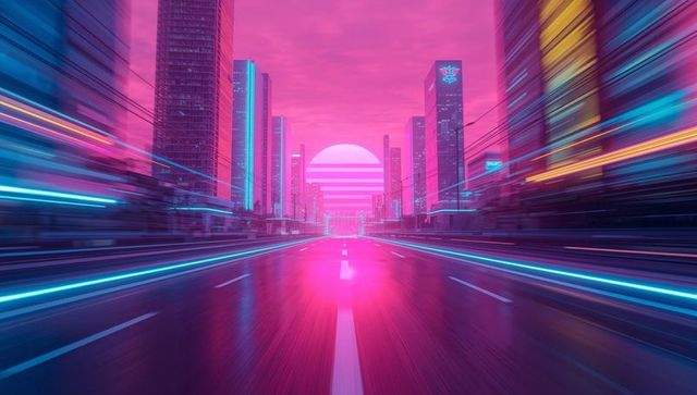 Futuristic Cyberpunk Cityscape with Neon Light Trails