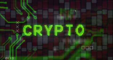 Holographic Digital Crypto Text with Circuit Board Background - Download Free Stock Images Pikwizard.com