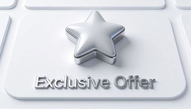 Featuring chrome star keycap and exclusive offer text on white keyboard button 3d render