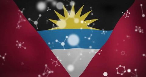 Digital antigua and barbuda flag with molecular icons for scientific concept