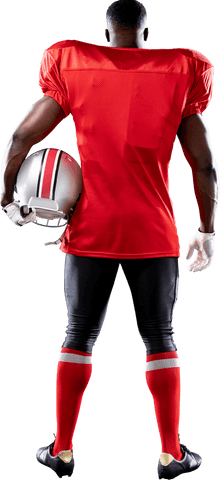 Transparent rear view american football player in red uniform