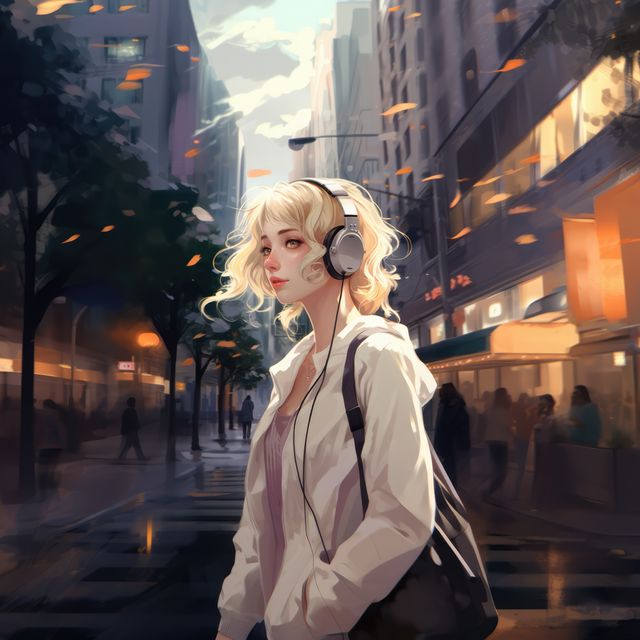 Lofi anime girl wearing headphones in city, created using generative ai technology - Download Free Stock Photos Pikwizard.com