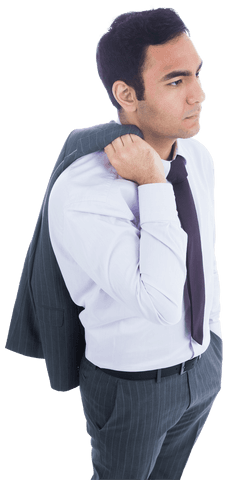 Confident Asian Businessman Holding Suit Jacket Transparent Background