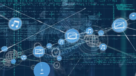 Digital Network with Music Icons Interconnected by Technology