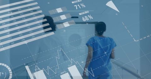 Healthcare Professionals Amidst Digital Financial Graphs Overview