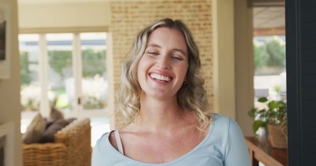 Image of happy smiling caucasian woman inside of house - Download Free Stock Photos Pikwizard.com