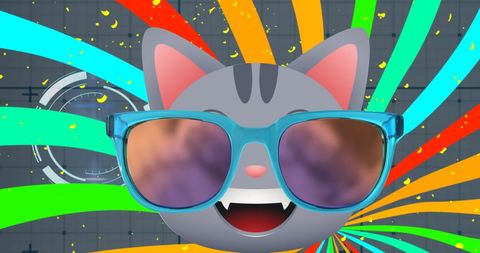 Cartoon Cat with Sunglasses Smiling Colorful Background - Download Free Stock Images Pikwizard.com