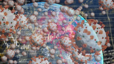 Global Pandemic Concept with COVID-19 Cells and Financial Data