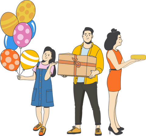 Family Celebrating Birthday with Balloons and Gifts on Transparent Background - Download Free Stock Videos Pikwizard.com