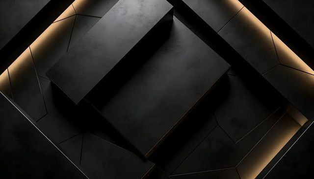 Matte black geometric pedestal with recessed amber led lighting highlighting luxury display