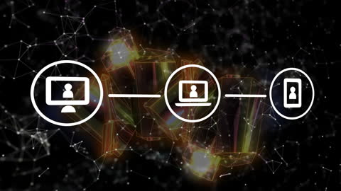 Digital Networking Icons with Abstract Polygonal Background