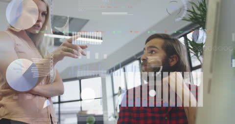 Finance Data Overlay on Professionals Collaborating in Office