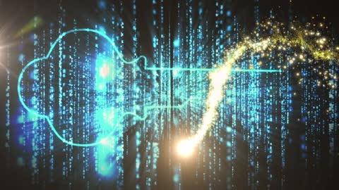 Abstract Digital Key Shape with Illuminated Trail