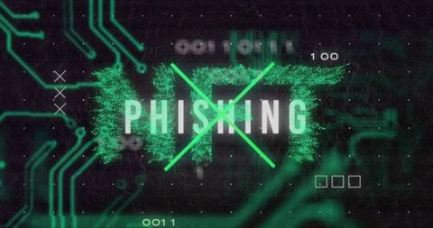 NEON Green PHISHING Warning on Futuristic Circuit Background