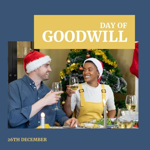Day of goodwill celebration with smiling couple toasting