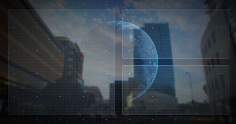 Futuristic Virtual Interface with Earth and Urban Skyline