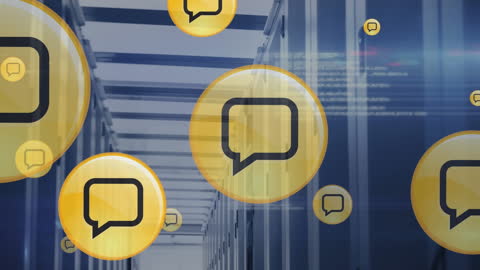 Digital Communication Icons Floating Over Data Network