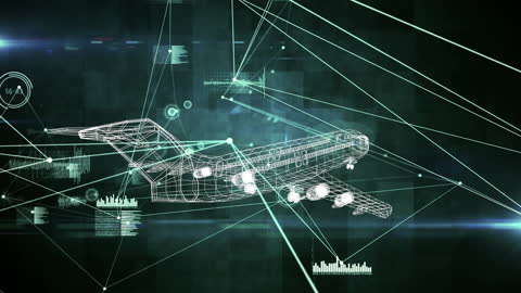 Futuristic Airplane Model with Digital Network Overlay