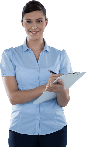 Young Businesswoman Writing on Transparent Clipboard - Download Free Stock Videos Pikwizard.com