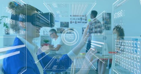 Diverse Business Team Immersed in Virtual Reality Financial Analysis