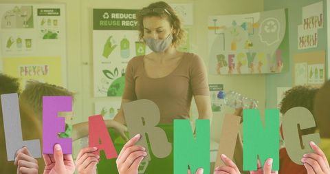 Caucasian Teacher Inspiring Children to Recycle During Eco Week - Download Free Stock Images Pikwizard.com