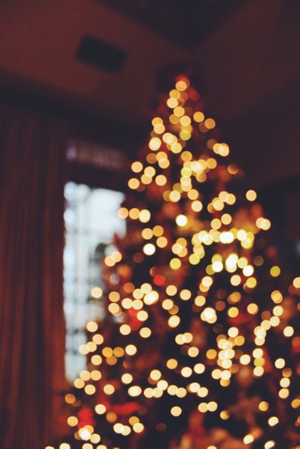 Blurry Bokeh Christmas Tree Lights in Warm Indoor Setting - Download Free Stock Photos Pikwizard.com