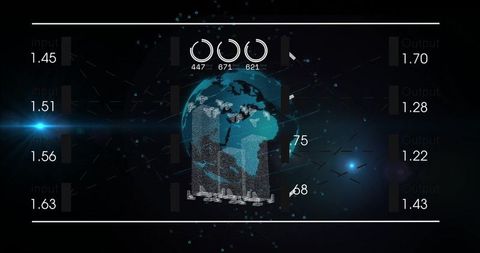 3d digital globe on futuristic hud interface for data analytics