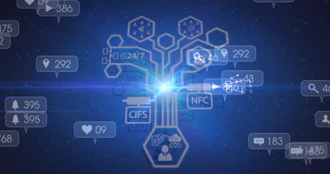 Digital Tree with Social Media Symbols and Networking Connections