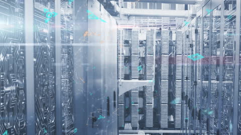Connections Flowing Through a High-Tech Server Room Animation