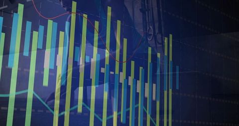 Healthcare Data Analytics Overlay with Neon Bar Charts and Doctor Double Exposure Insight